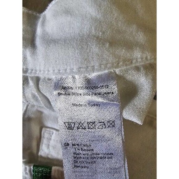 NA-KD Raw White Tapered Jeans Women's Size 38 5-Pocket Raw Hem Green Leg Stripe - Picture 4 of 9